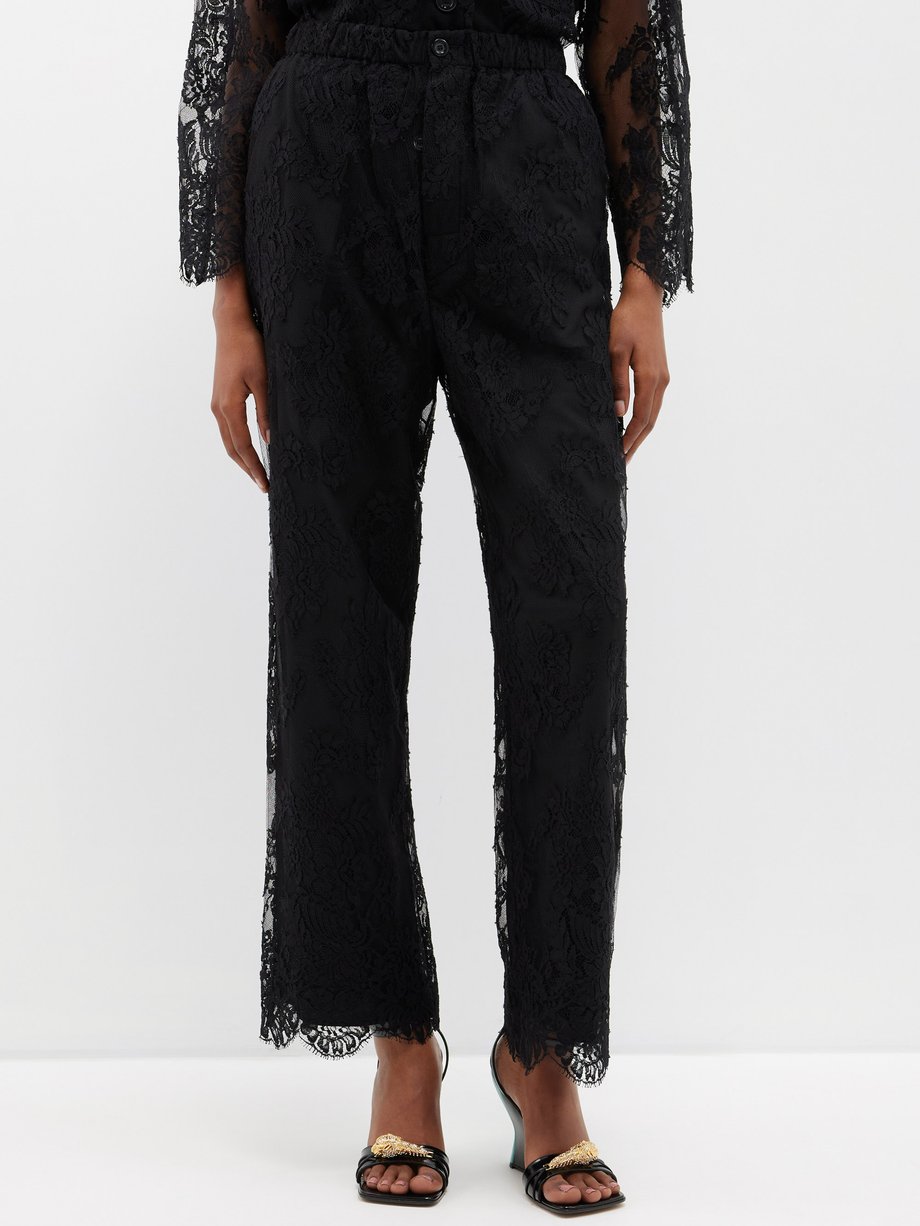 Black Floral-lace straight-leg trousers | Gucci | MATCHESFASHION UK
