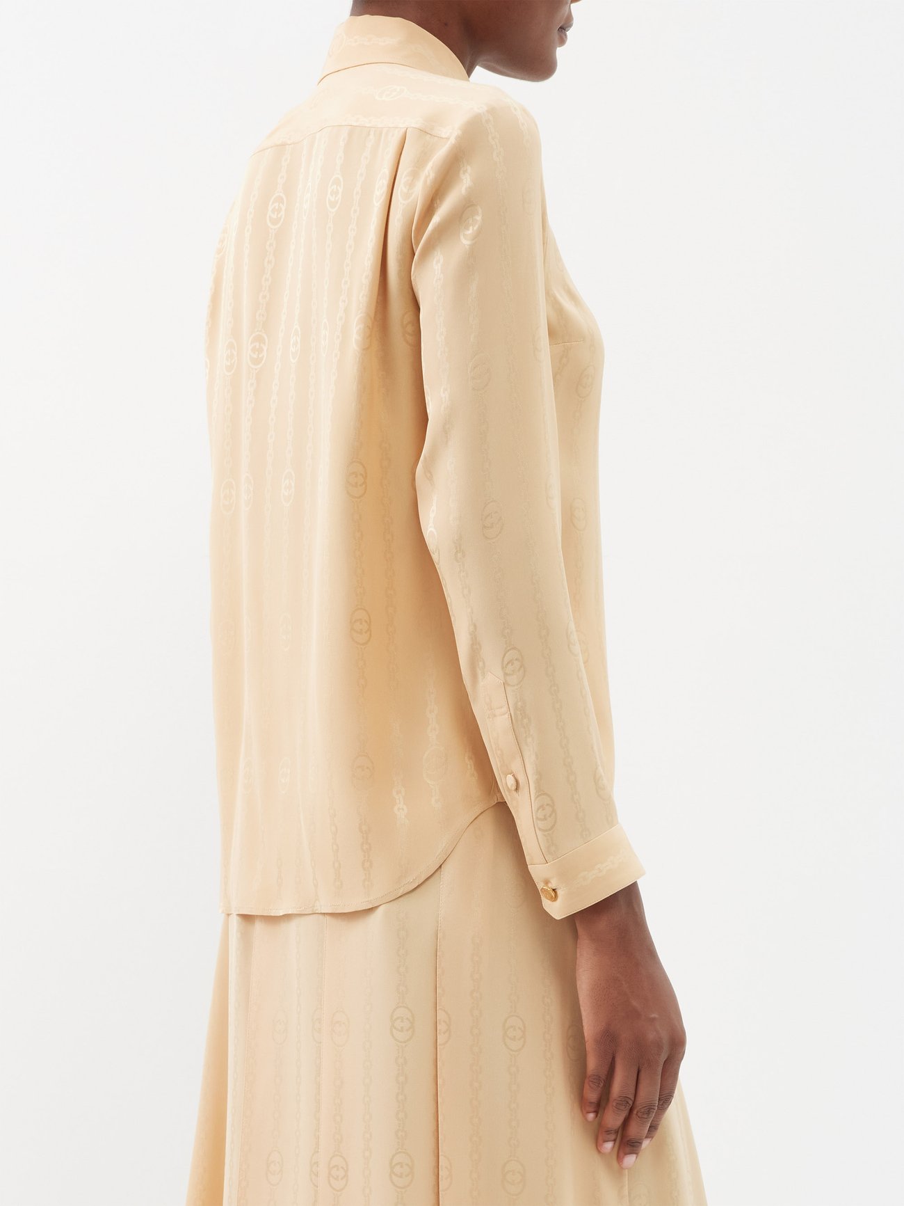 Gucci Silk-satin Jacquard Shirt - Camel - IT34