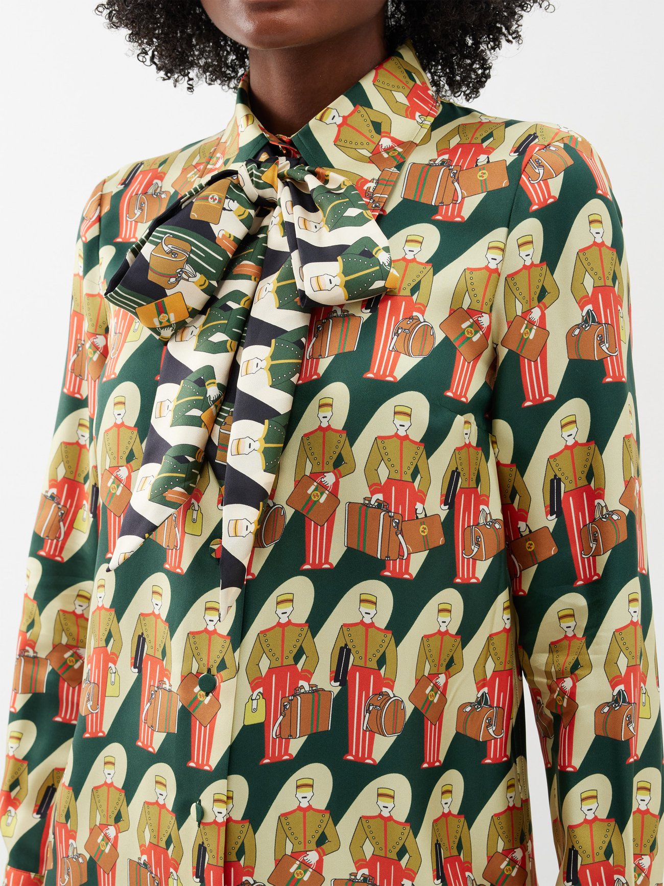 Green Porter print pussy-bow silk-twill blouse, Gucci