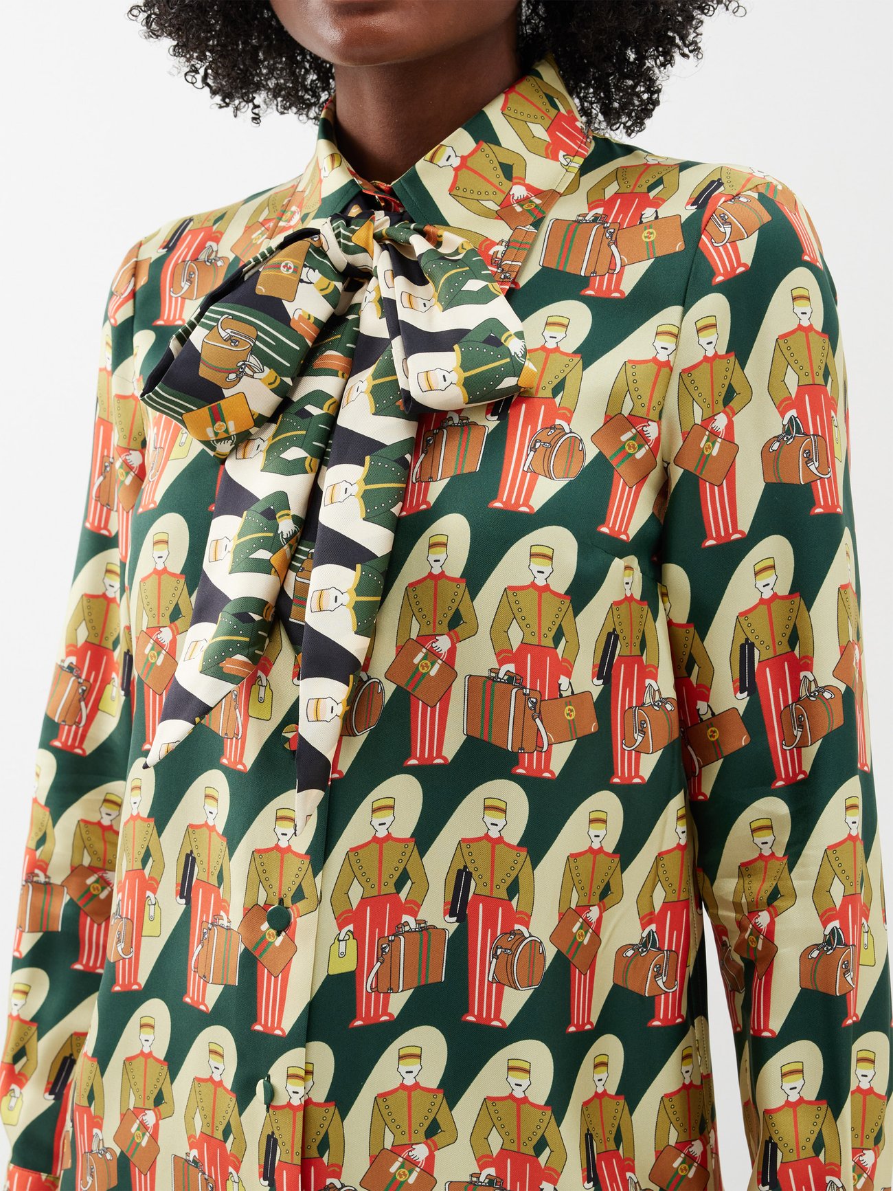 GUCCI Pussy-bow printed silk-twill shirt