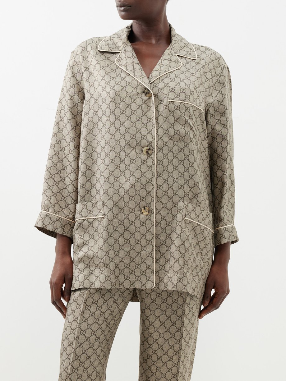 Gucci Silk-satin Jacquard Shirt - Camel - IT34