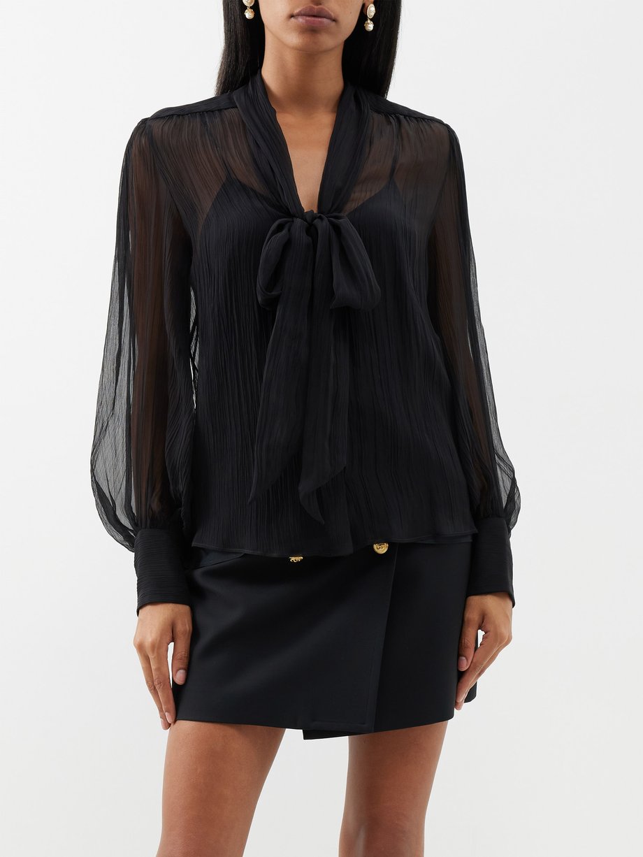 Black Pussy-bow silk-chiffon blouse | Gucci | MATCHESFASHION US