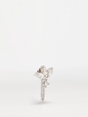 Maria Tash Boucle d'oreille unique en or blanc 18 carats et diamants Lotus Dangle