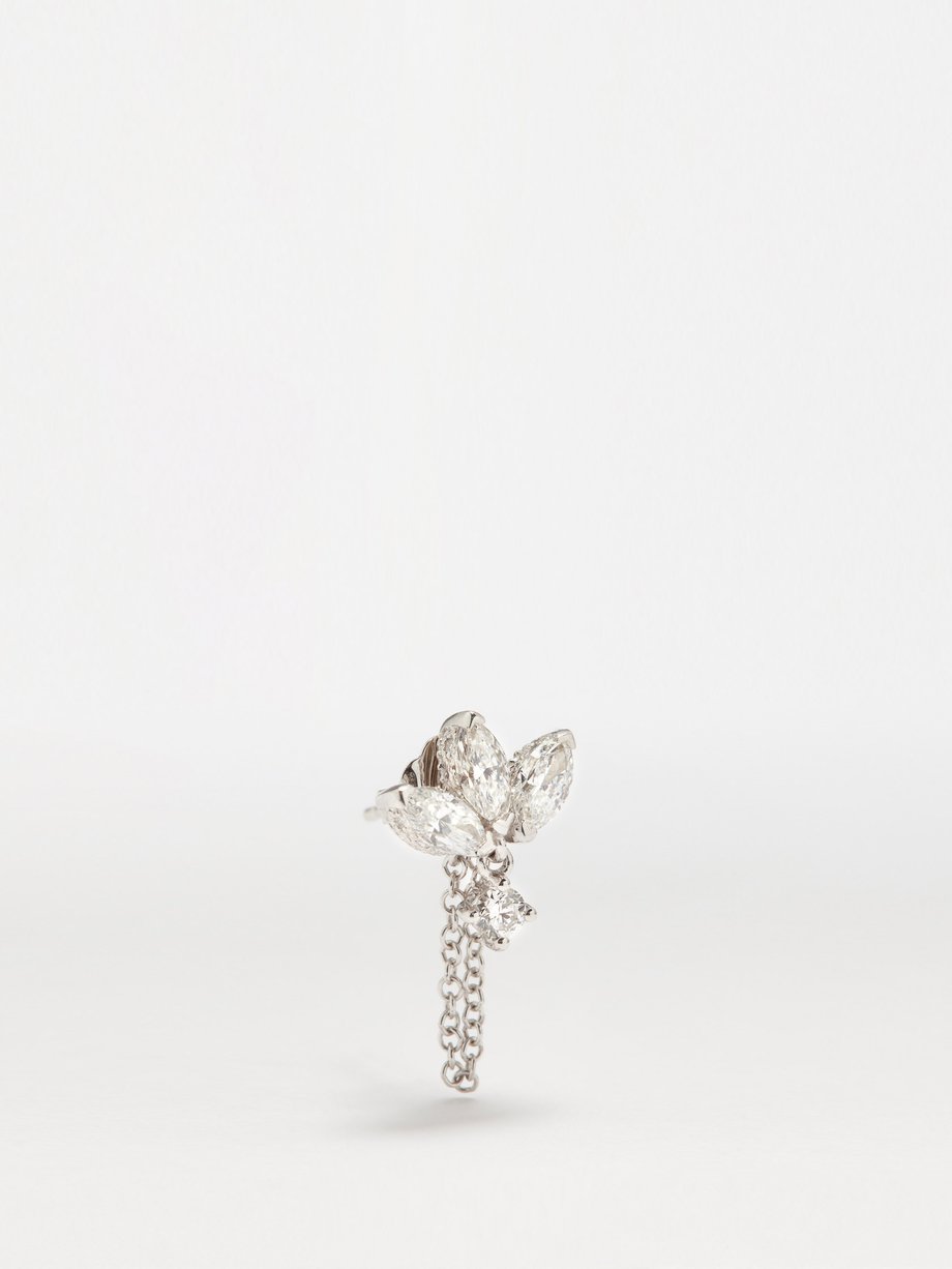 Maria Tash Boucle d'oreille unique en or blanc 18 carats et diamants Lotus Dangle