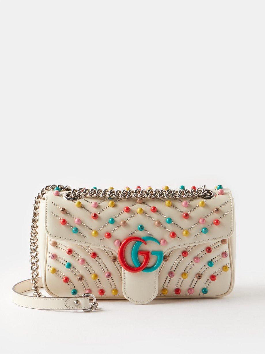 White GG Marmont beaded and crystal-leather shoulder bag | Gucci ...
