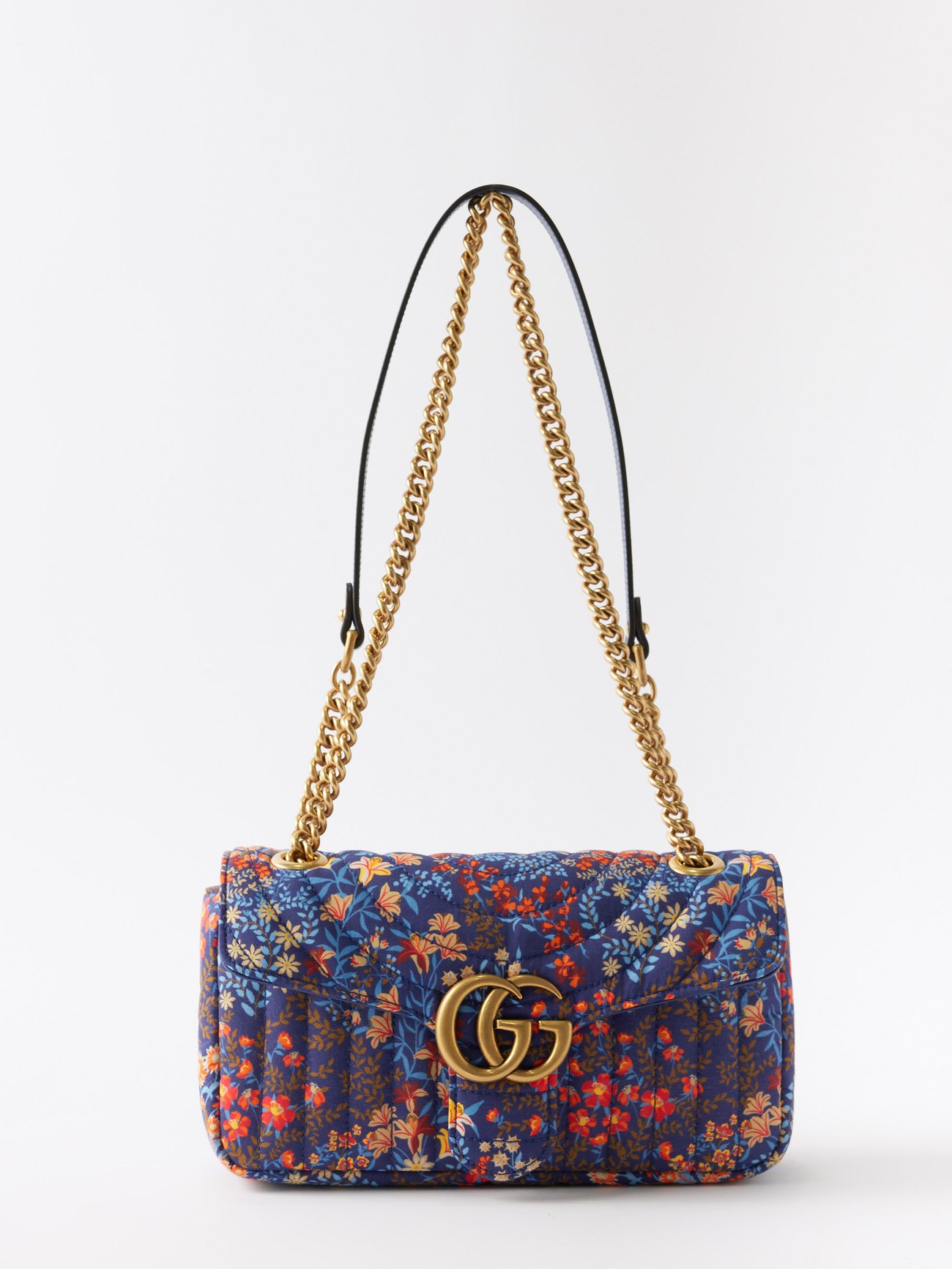 Navy GG-Marmont floral-print canvas shoulder bag