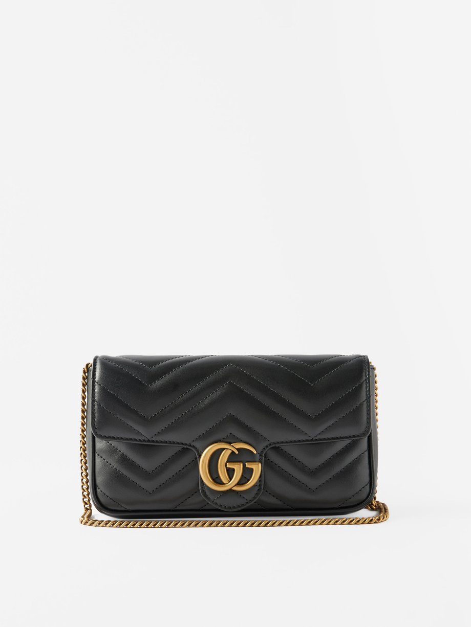 GUCCI Calfskin Matelasse Small GG Marmont Chain Shoulder Bag Black 1386537  | FASHIONPHILE
