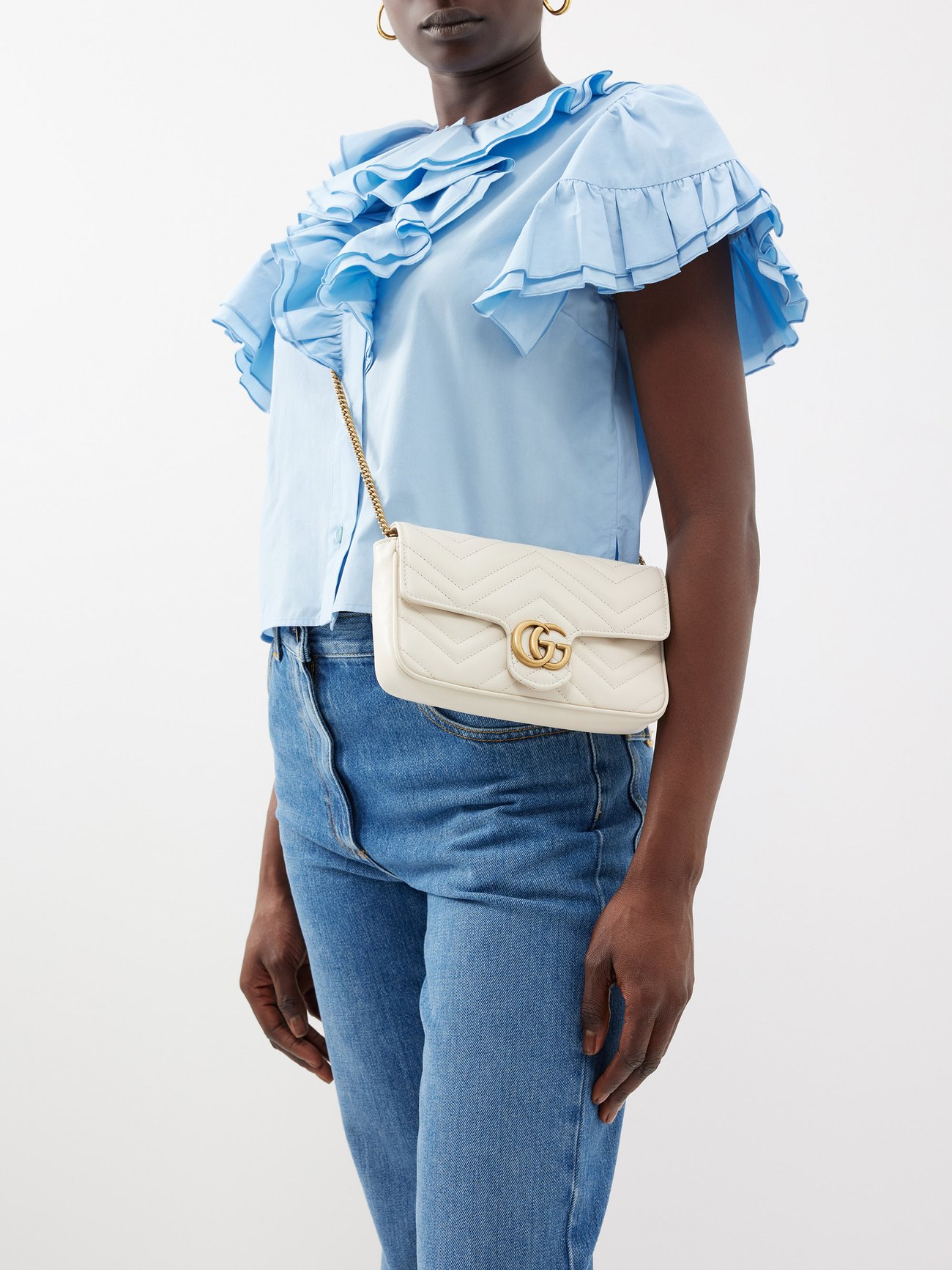 White GG-Marmont mini matelassé-leather cross-body bag