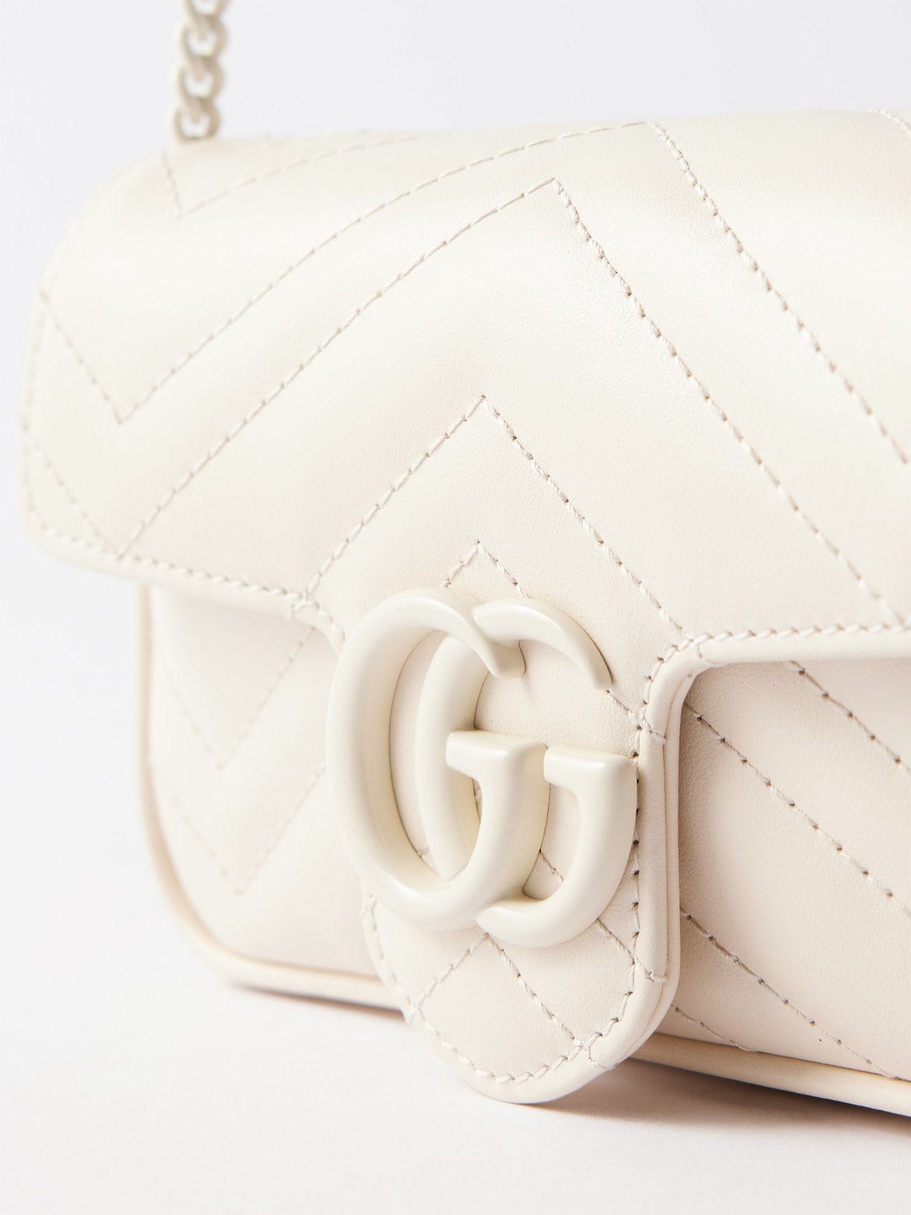 White GG Marmont super mini leather cross-body bag, Gucci