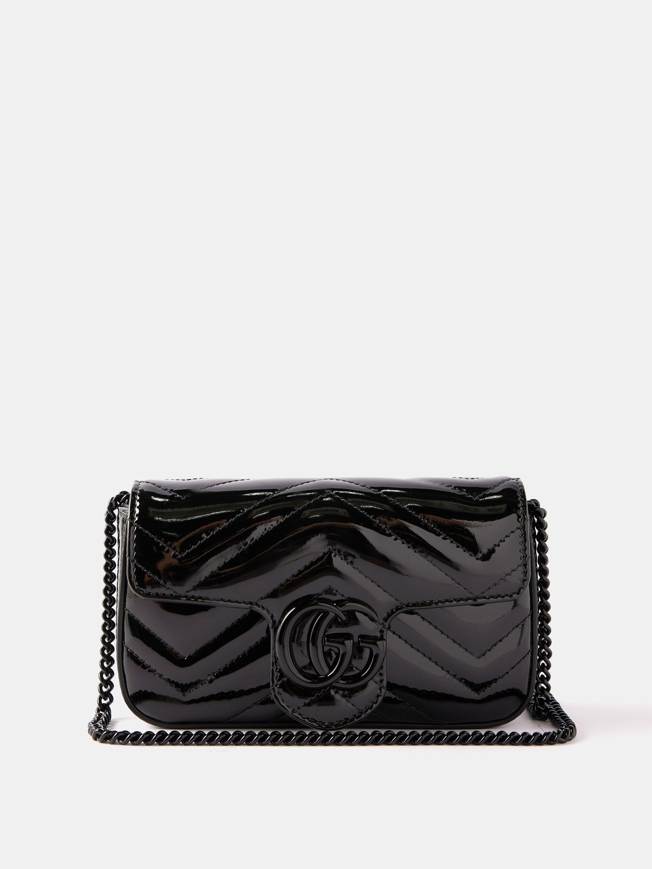 Gucci GG Marmont Patent Super Mini Bag Black Patent Leather in