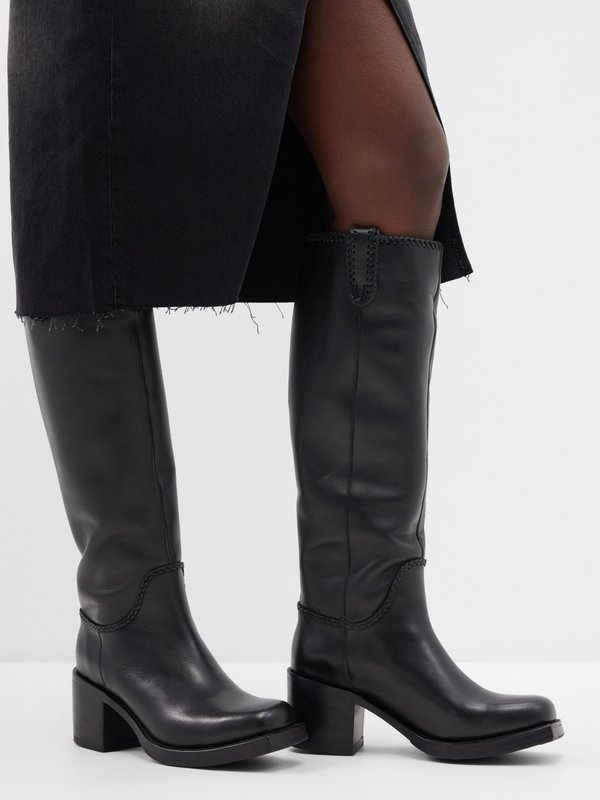 HEREU (Hereu) Calobra braided-trim leather knee-high boots