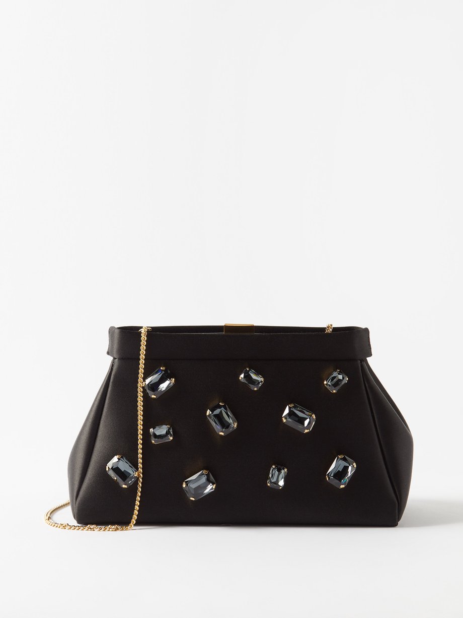 Embellished satin and leather mini-pouch