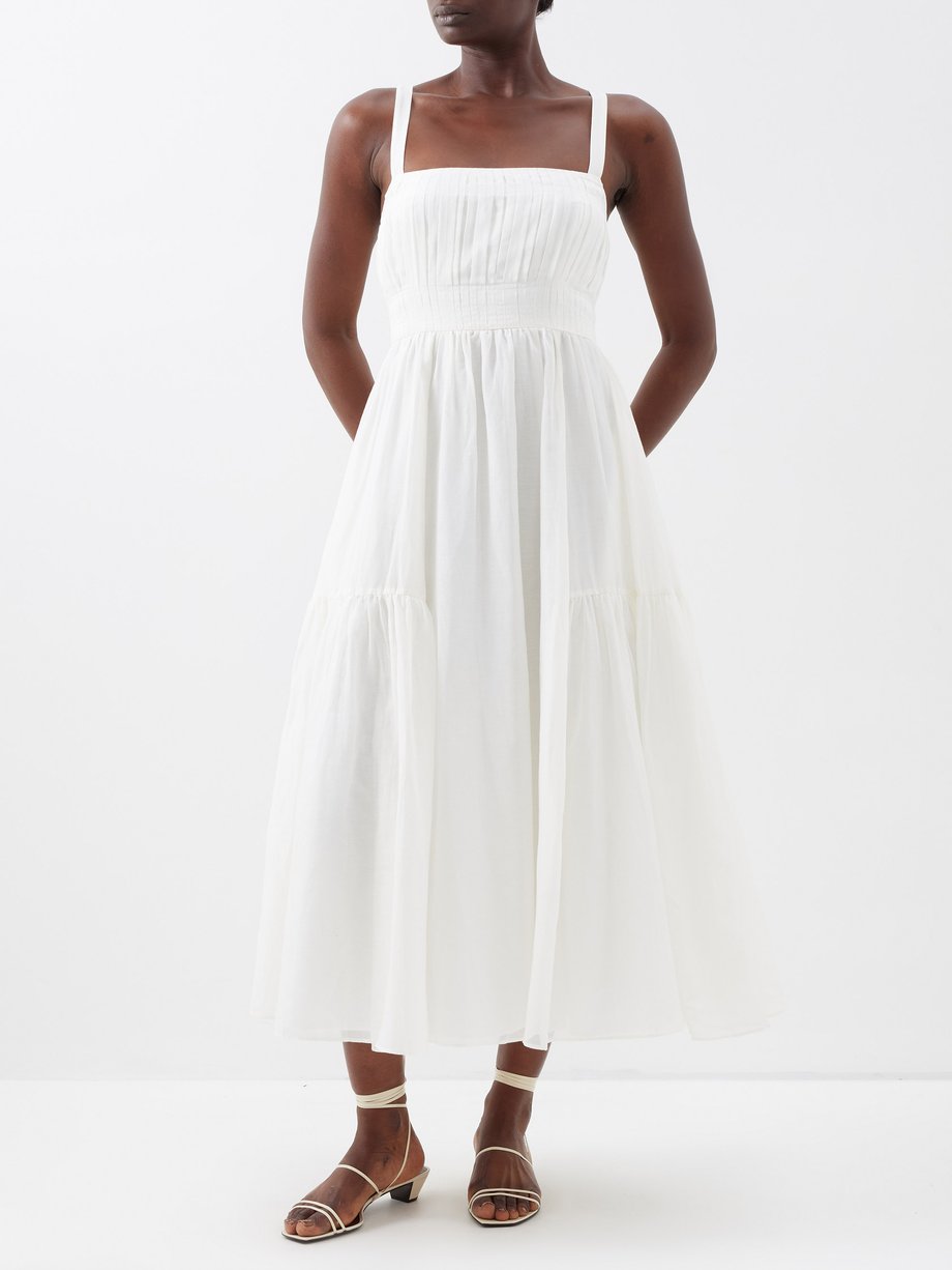 White Pleated-bodice cotton-blend midi dress | La Ligne | MATCHESFASHION UK