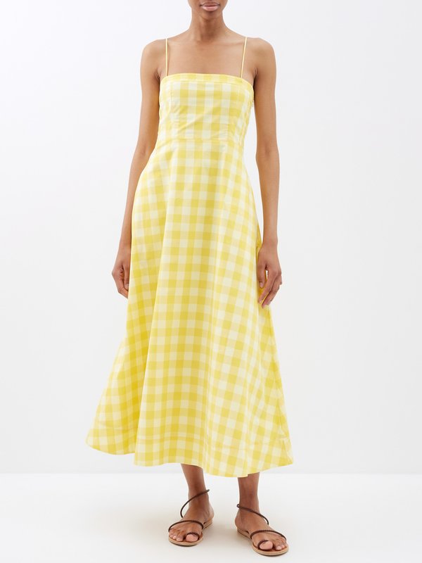 Yellow Gingham cotton-blend midi dress | La Ligne | MATCHES UK
