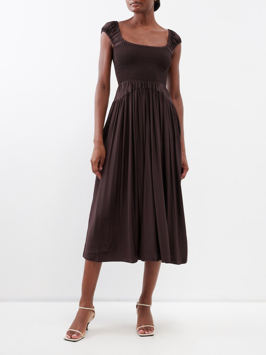 Brown Vivian cap-sleeved silk dress | La Ligne | MATCHES UK