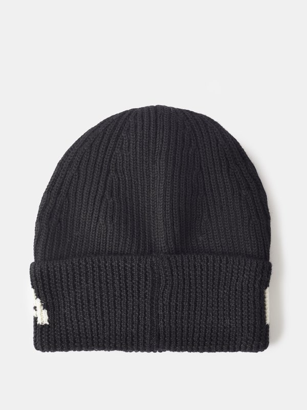 Black Logo-intarsia ribbed-wool beanie, Balenciaga