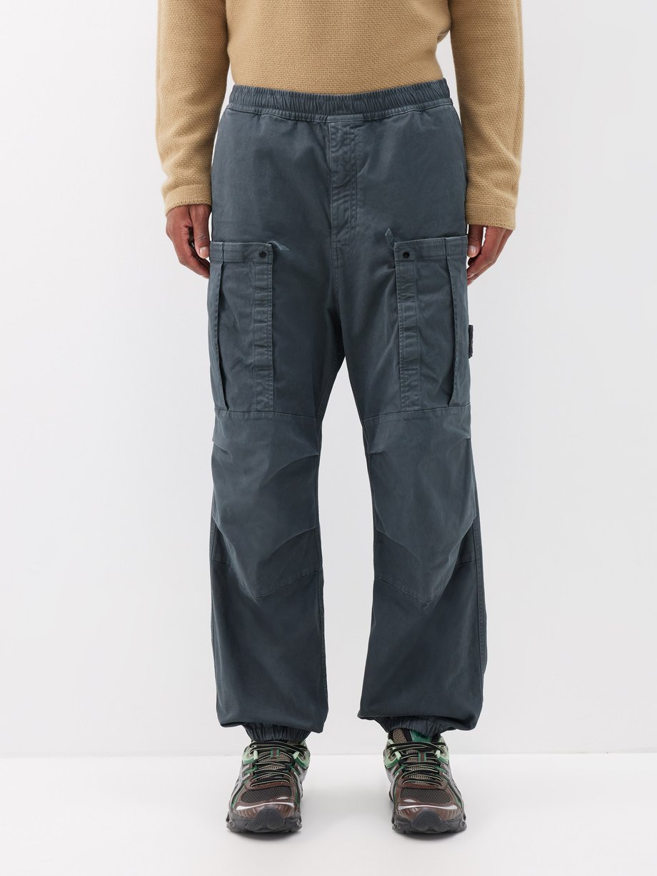 Grey Garment-dyed stretch-cotton cargo trousers | Stone Island | MATCHES UK