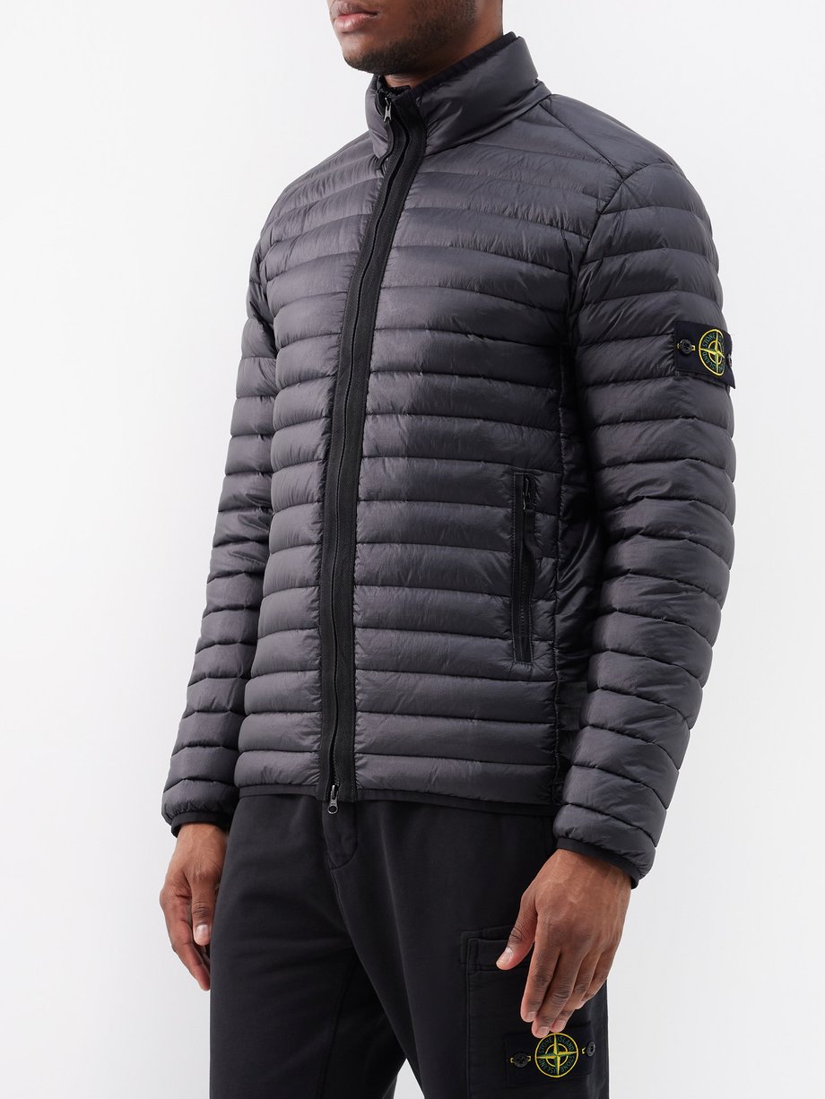 Black Logo-patch packable quilted down jacket, Stone Island