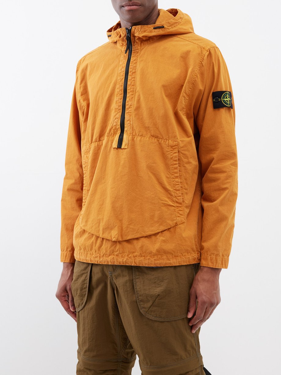 Orange Hooded half-zip cotton-canvas overshirt | Stone Island ...