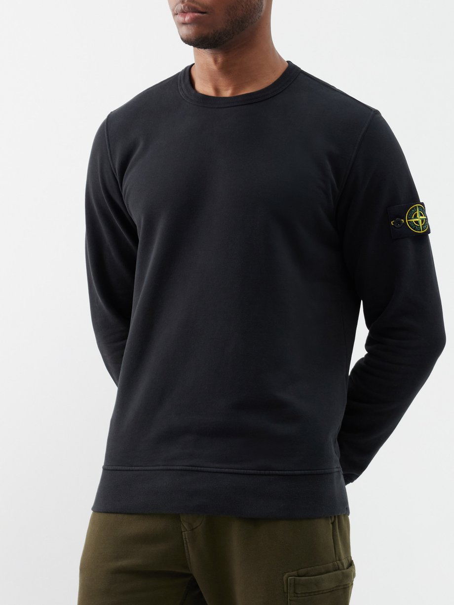 Black Logo-patch cotton-jersey sweatshirt | Stone Island ...