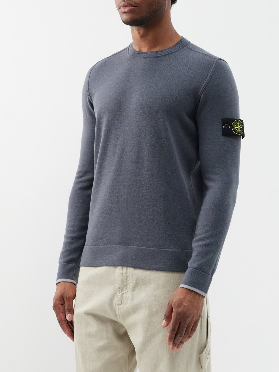 Grey Logo-patch virgin wool-blend sweater | Stone Island ...