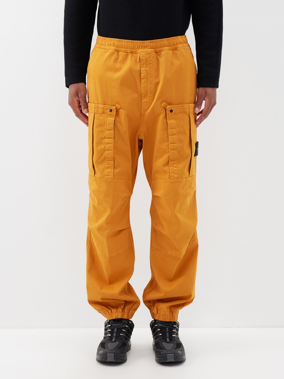 Orange Garment-dyed stretch-cotton cargo trousers | Stone Island ...