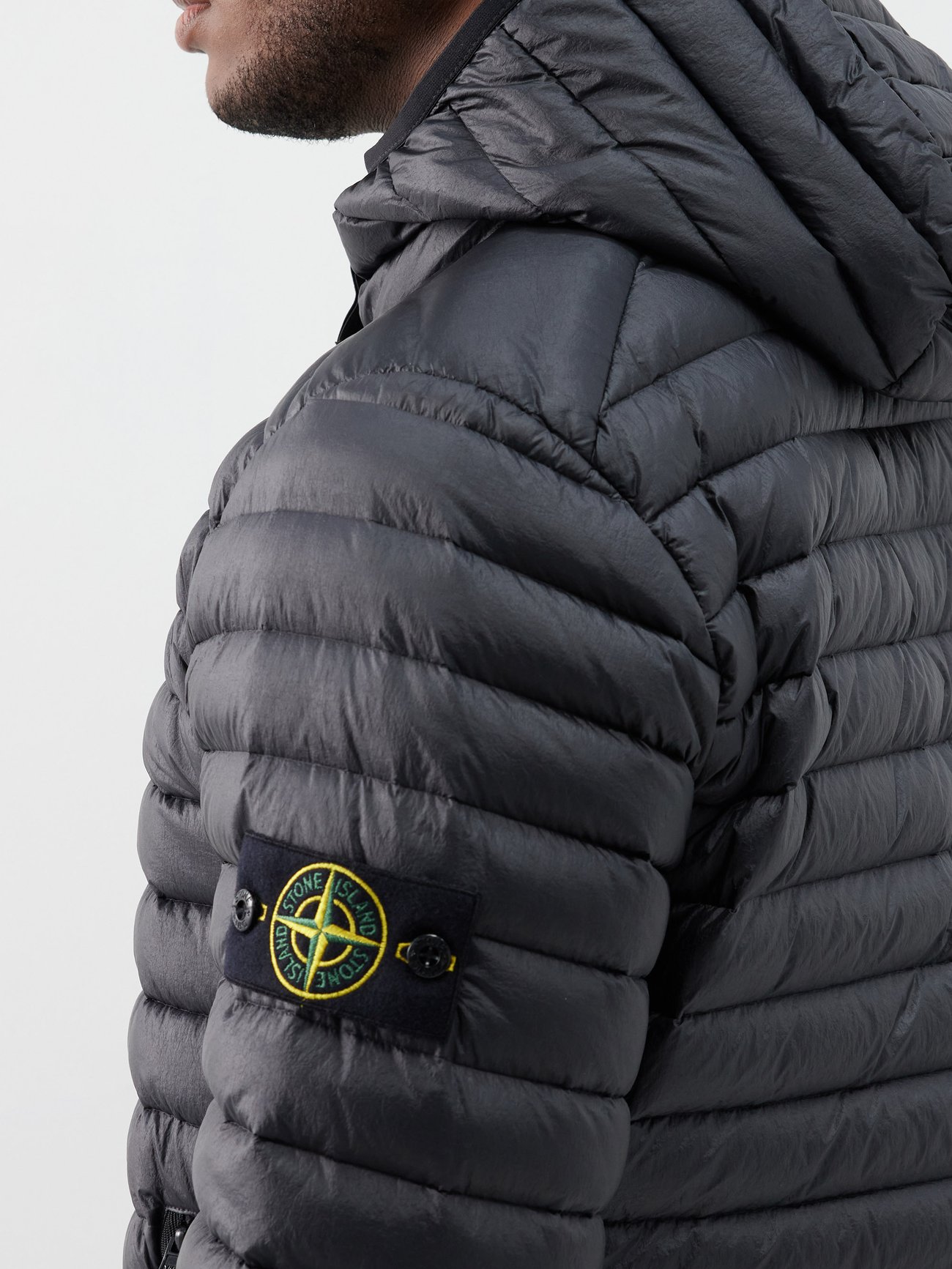 Black Logo-patch packable quilted down jacket