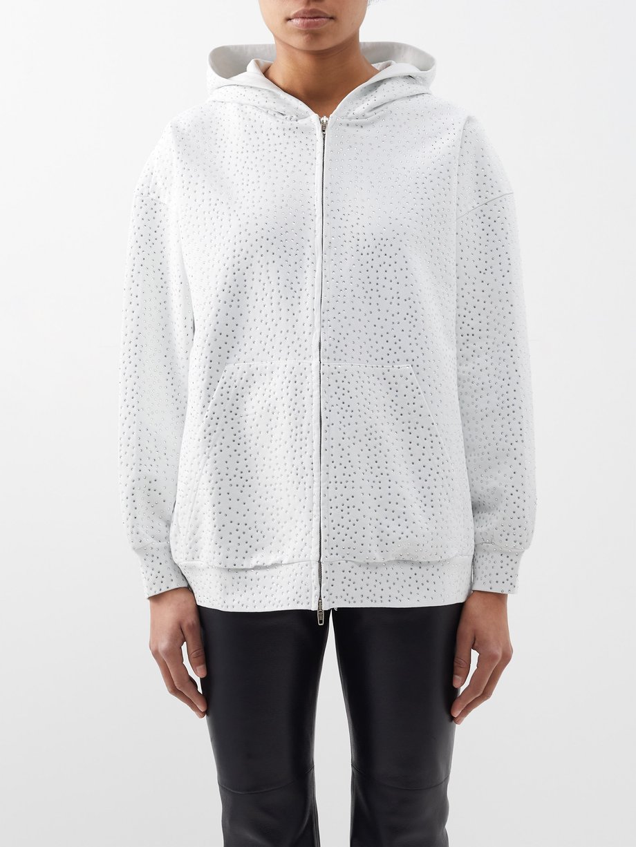 White Crystal-embellished cotton-jersey hoodie