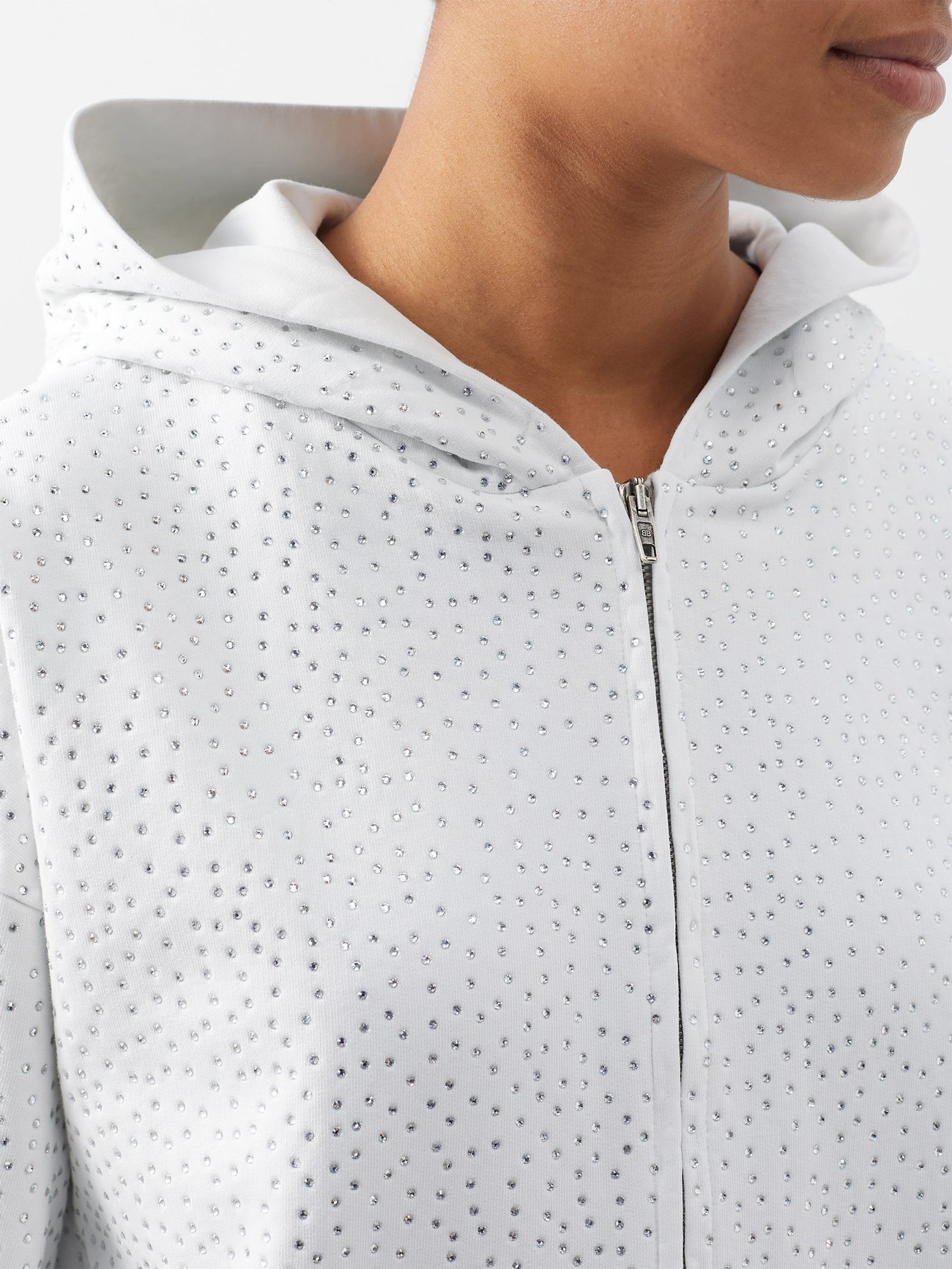 White Crystal-embellished cotton-jersey hoodie, Balenciaga