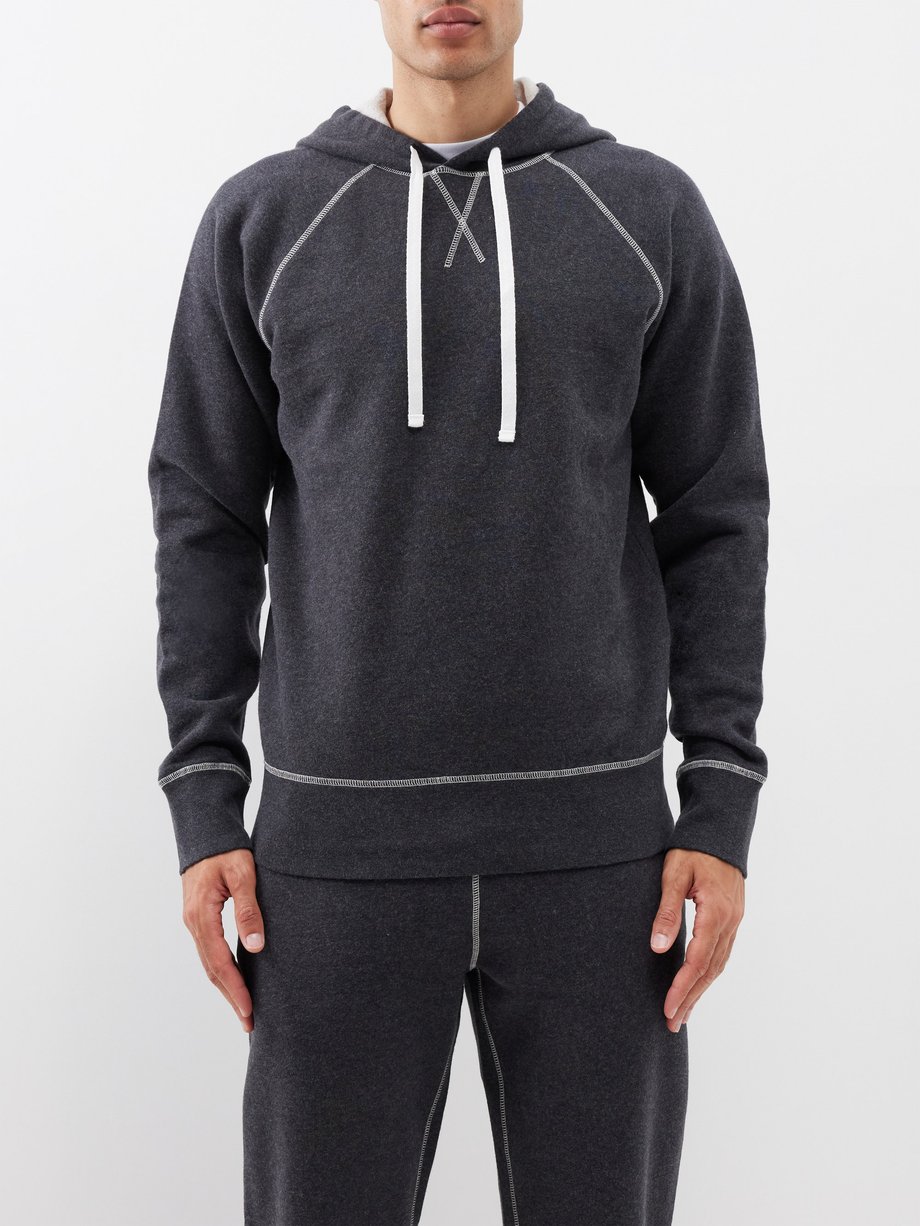 Grey Contrast-stitch cotton-jersey hoodie, Sunspel