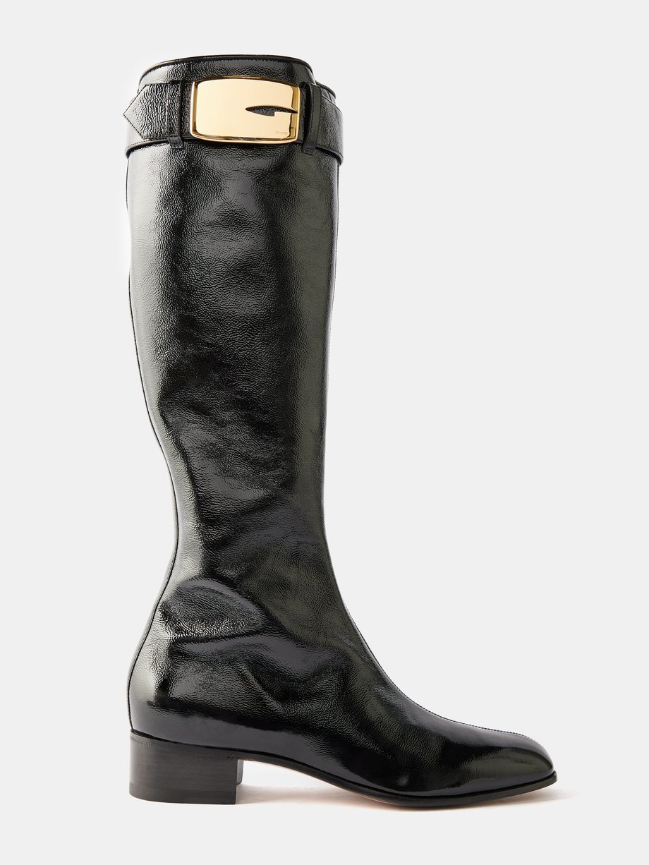 sne hvid Smuk værst Black G-buckle patent-leather knee-high boots | Gucci | MATCHESFASHION US