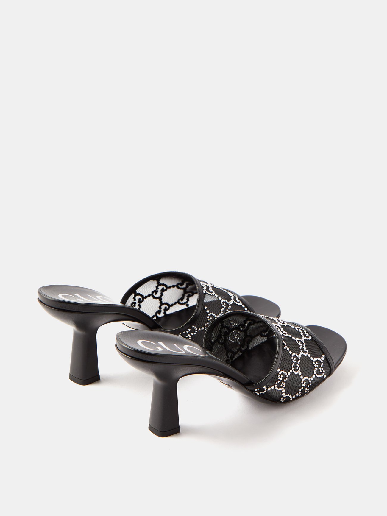 GG-embellished mesh and leather mule sandals