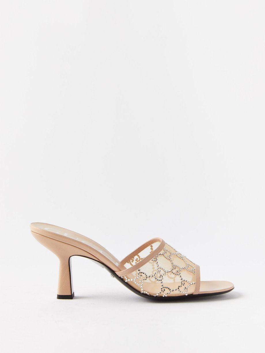 Gucci GG-embellished mesh and leather mule sandals