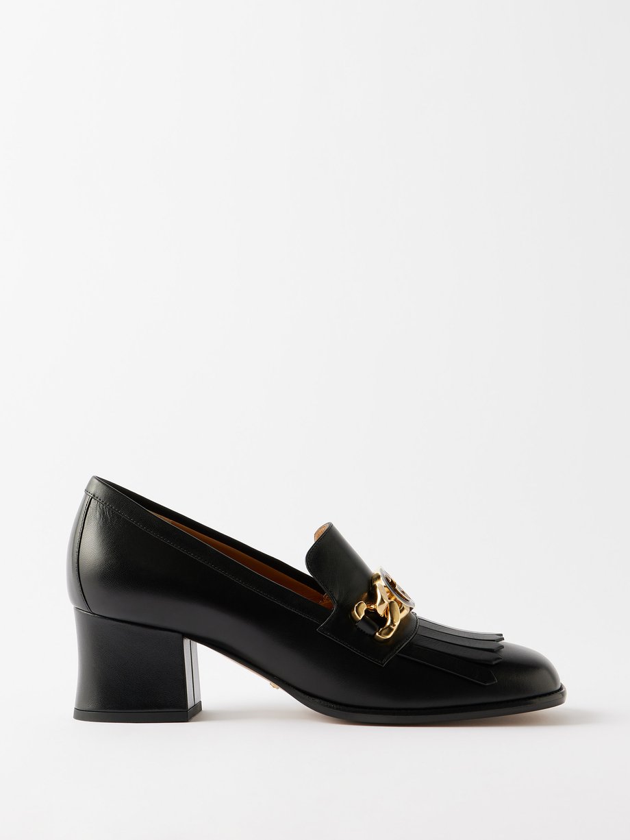 Black Interlocking-G chain 55 leather loafers | Gucci | MATCHES UK