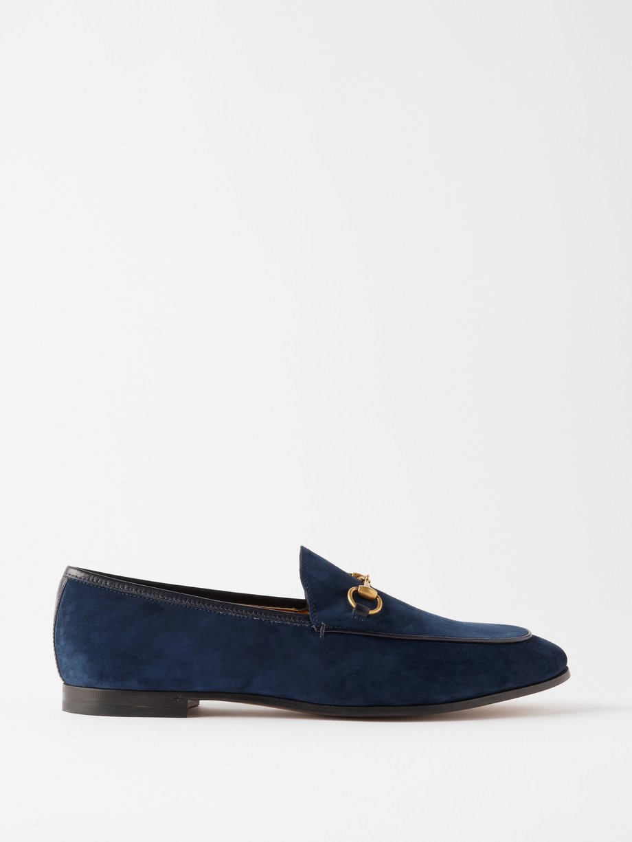 Navy Jordaan Horsebit suede loafers | Gucci | MATCHES UK
