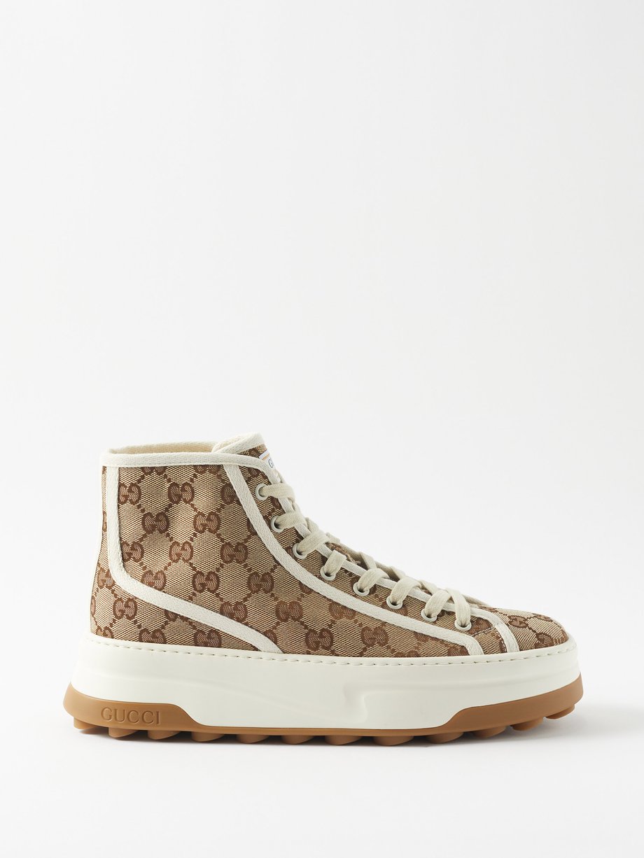 Beige Tennis 1977 GG Supreme canvas high-top trainers | Gucci | MATCHES UK
