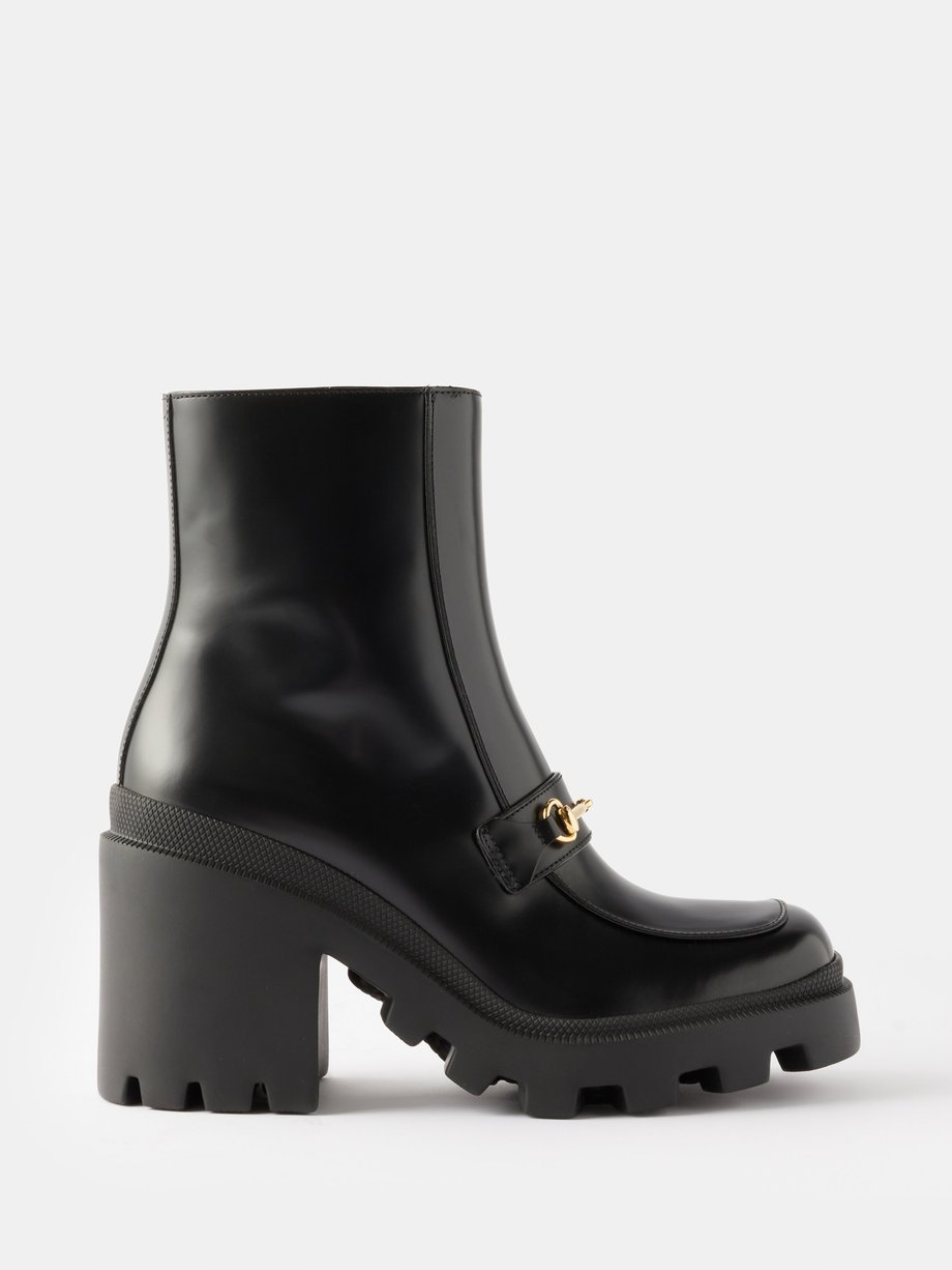 Black Horsebit 70 leather boots | Gucci | MATCHES UK