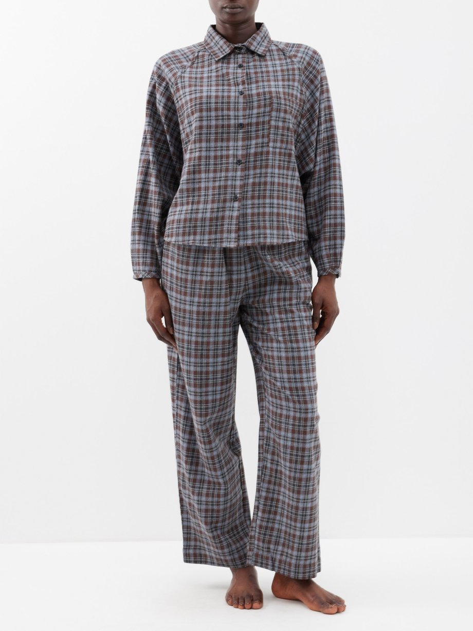 Brown Plaid organic-cotton flannel pyjamas