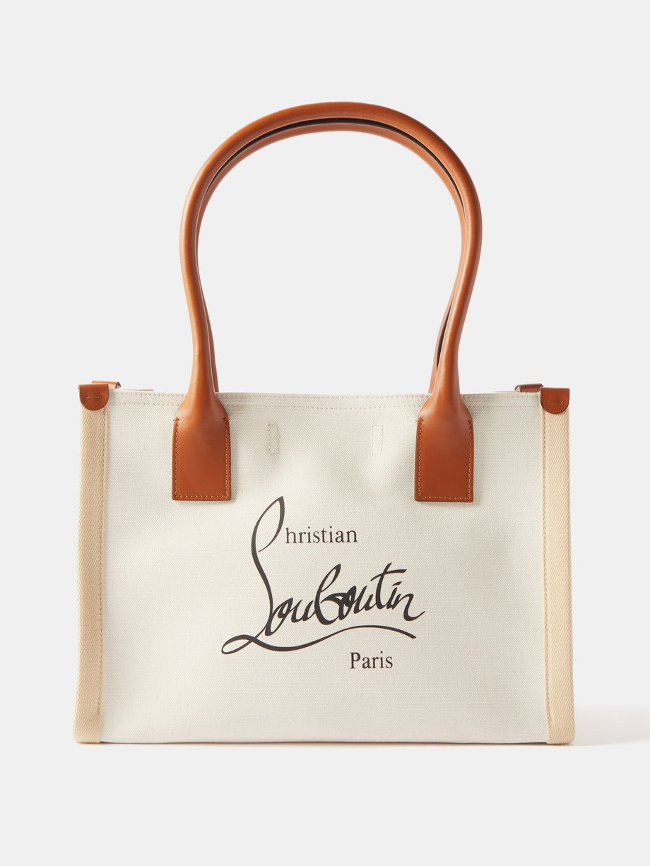 Neutral Nastroloubi small leather-trim canvas tote bag, Christian  Louboutin