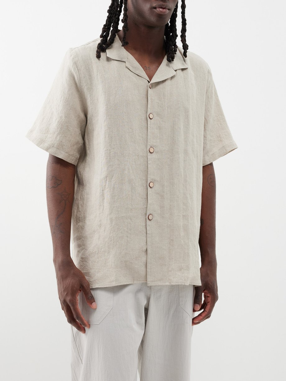 Beige Linen short-sleeved shirt | Marané | MATCHES UK