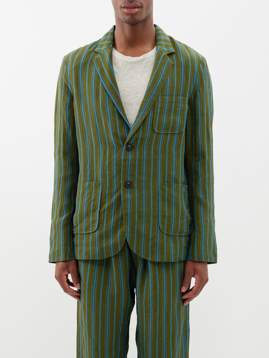 Green Striped linen suit jacket | Itoh | MATCHES UK