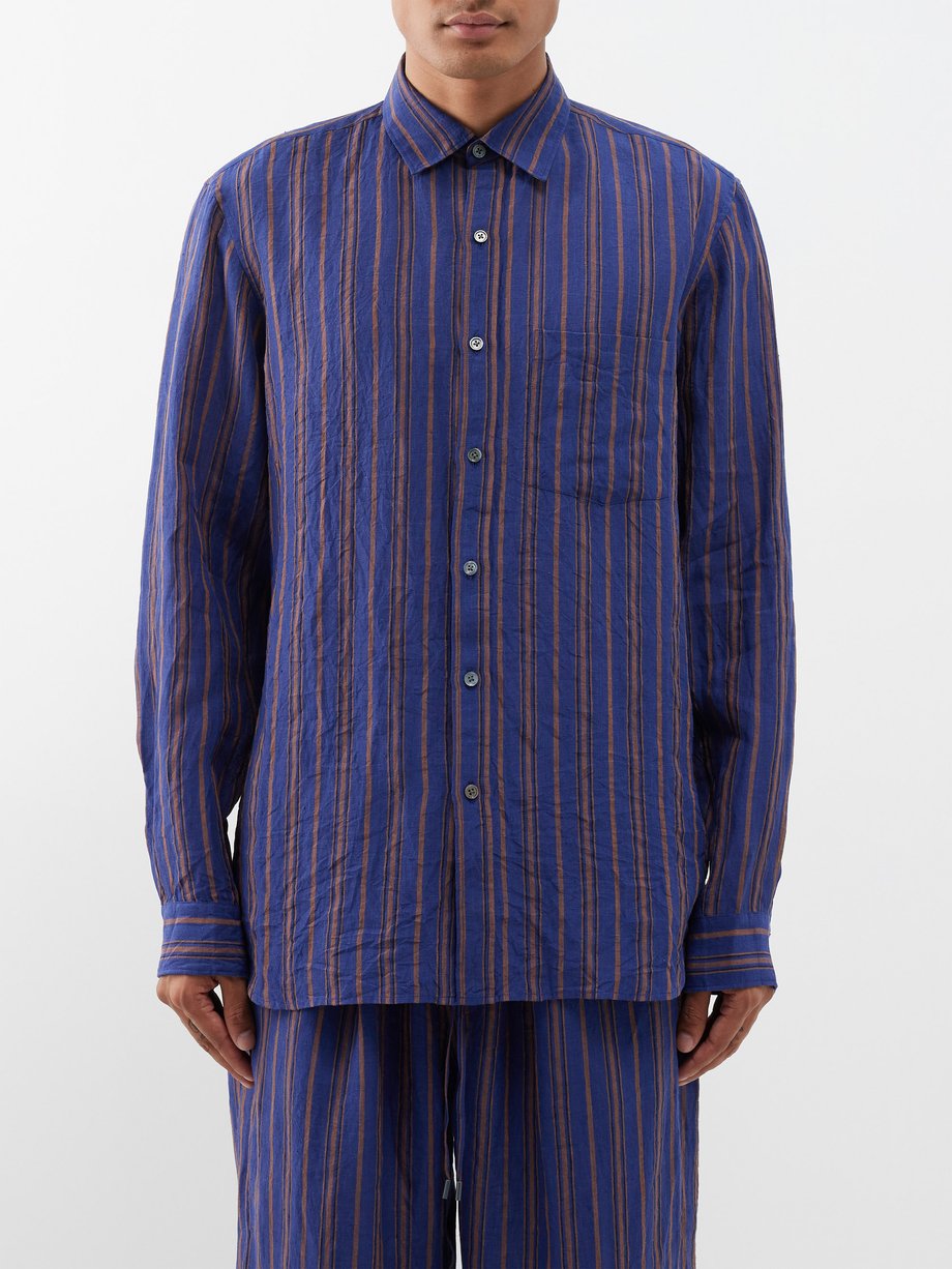 Blue Striped linen shirt | Itoh | MATCHES UK