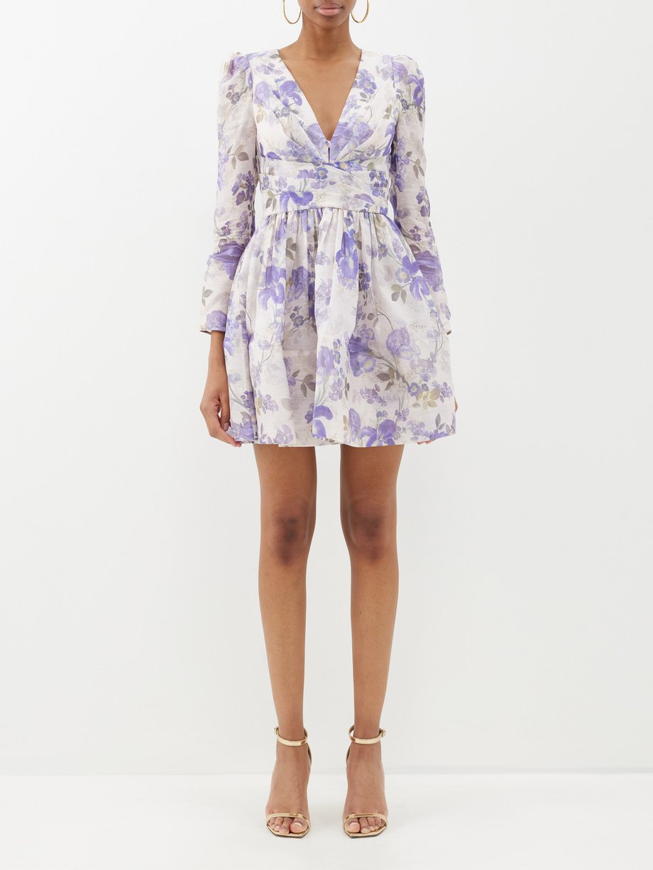 Blue Lyrical floral-print linen-blend dress | Zimmermann ...