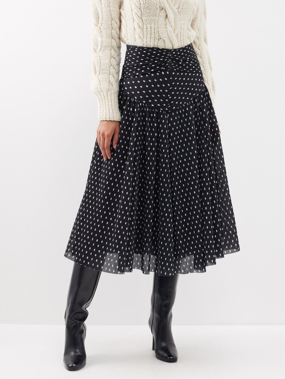 Black Pleated polka dot-print georgette midi skirt | Zimmermann ...