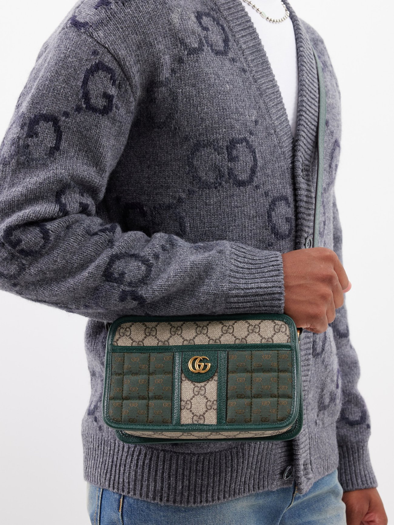Gucci GG Marmont Jumbo GG Canvas & Leather Belt in Green