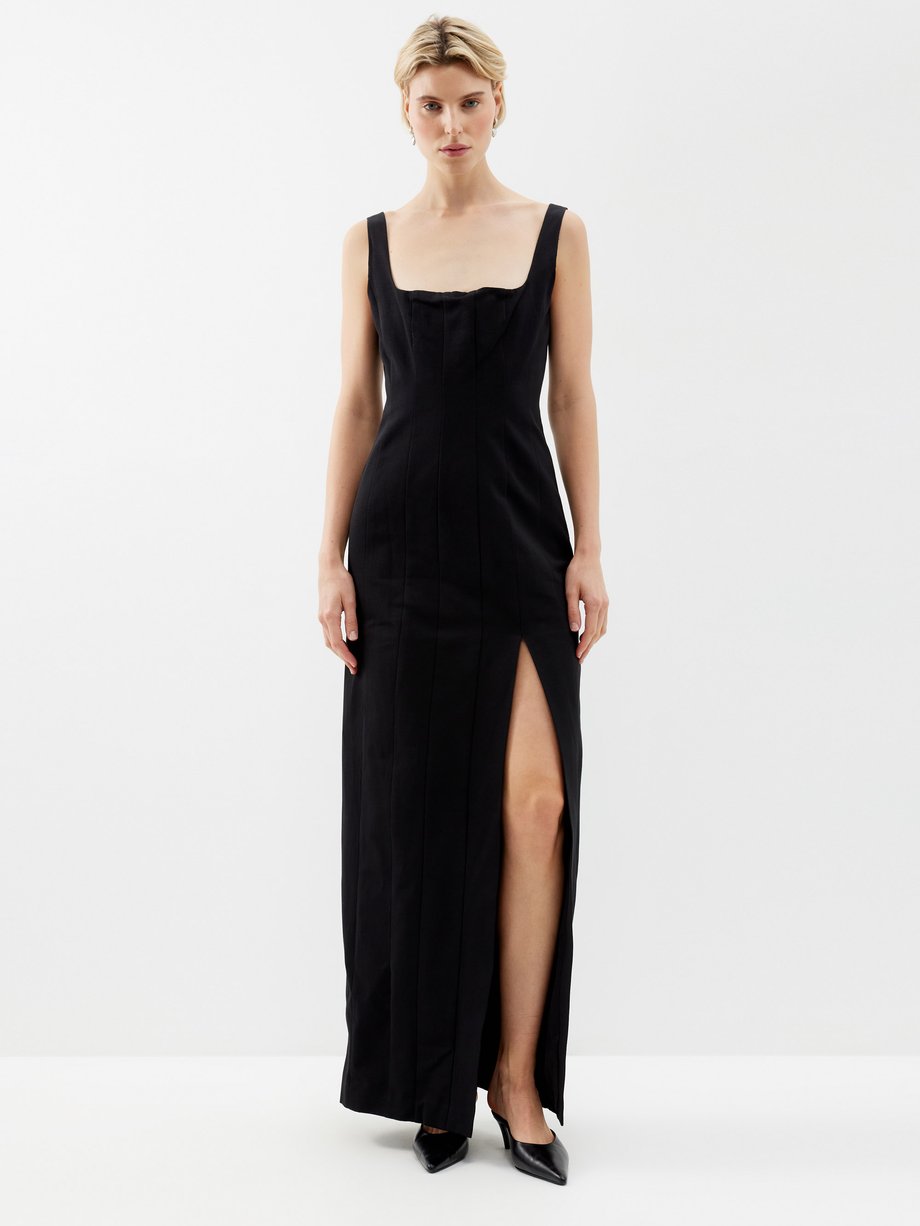 Black Portrait slit-front cotton-blend grosgrain dress | Staud | MATCHES UK