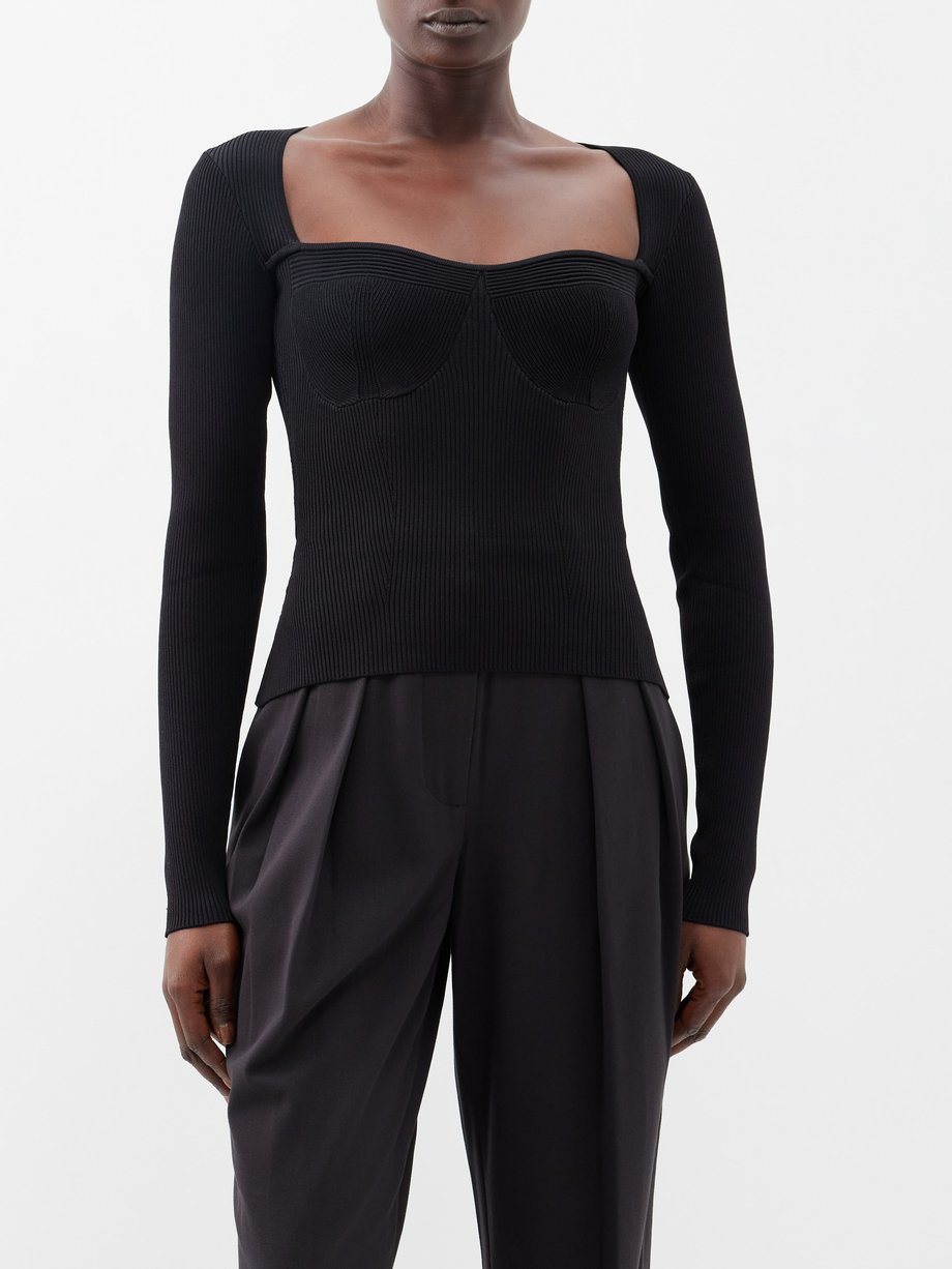 Black Sweetheart-neckline ribbed-knit top | Staud | MATCHES UK