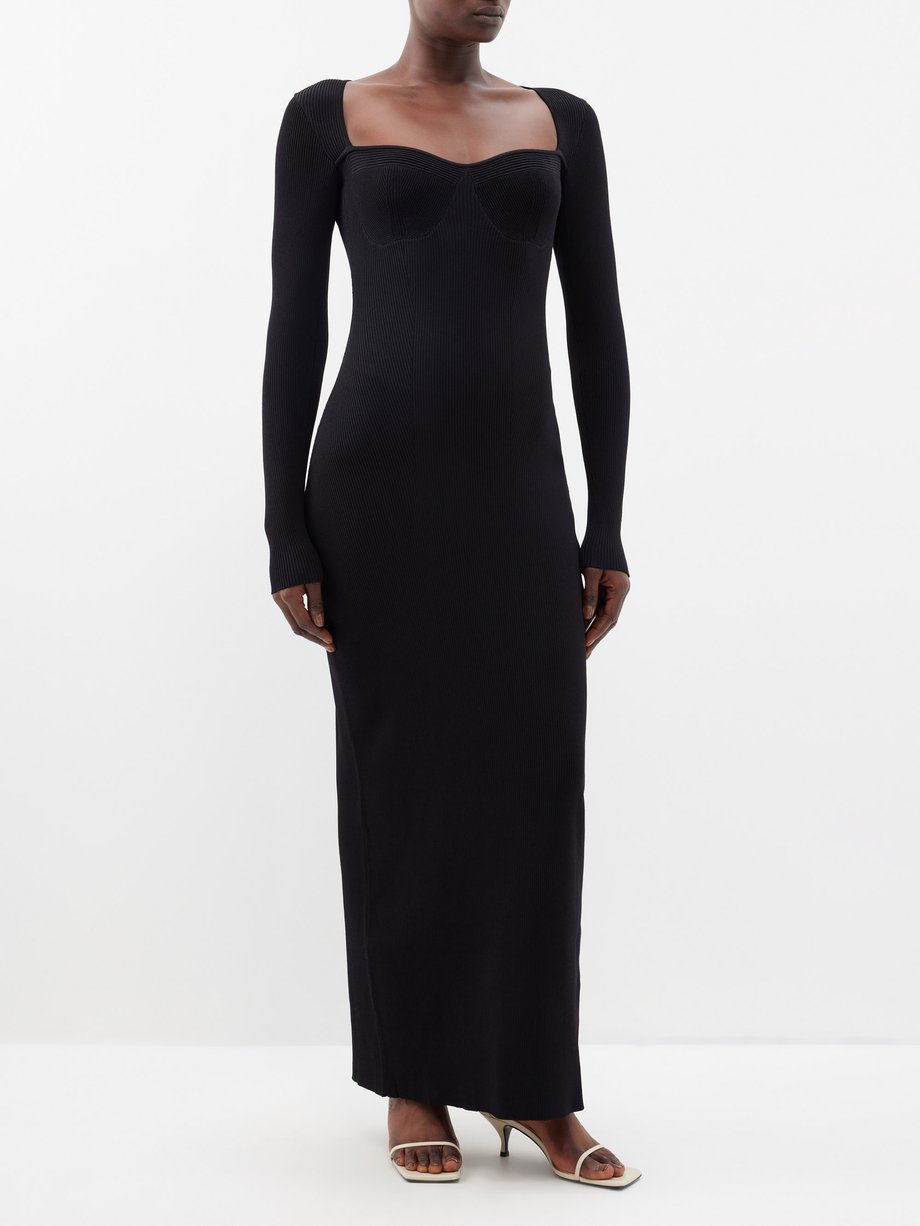 Black Sweetheart-neckline ribbed-knit maxi dress | Staud | MATCHES UK