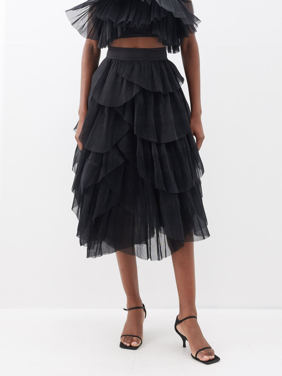 Black Elsie plissé-organza midi skirt | Aje | MATCHESFASHION UK