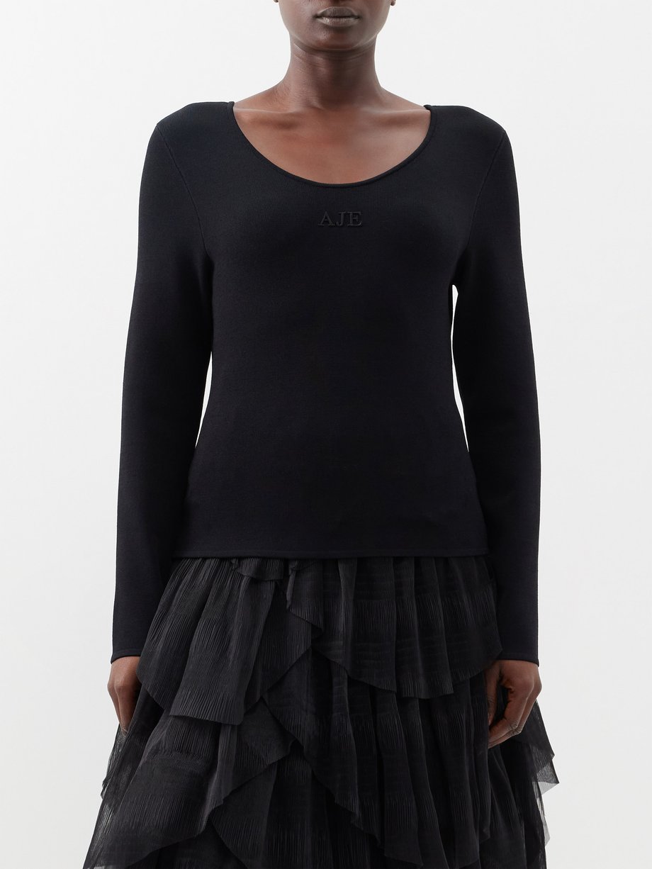 Black Clementine logo-embroidered knitted top | Aje | MATCHES UK